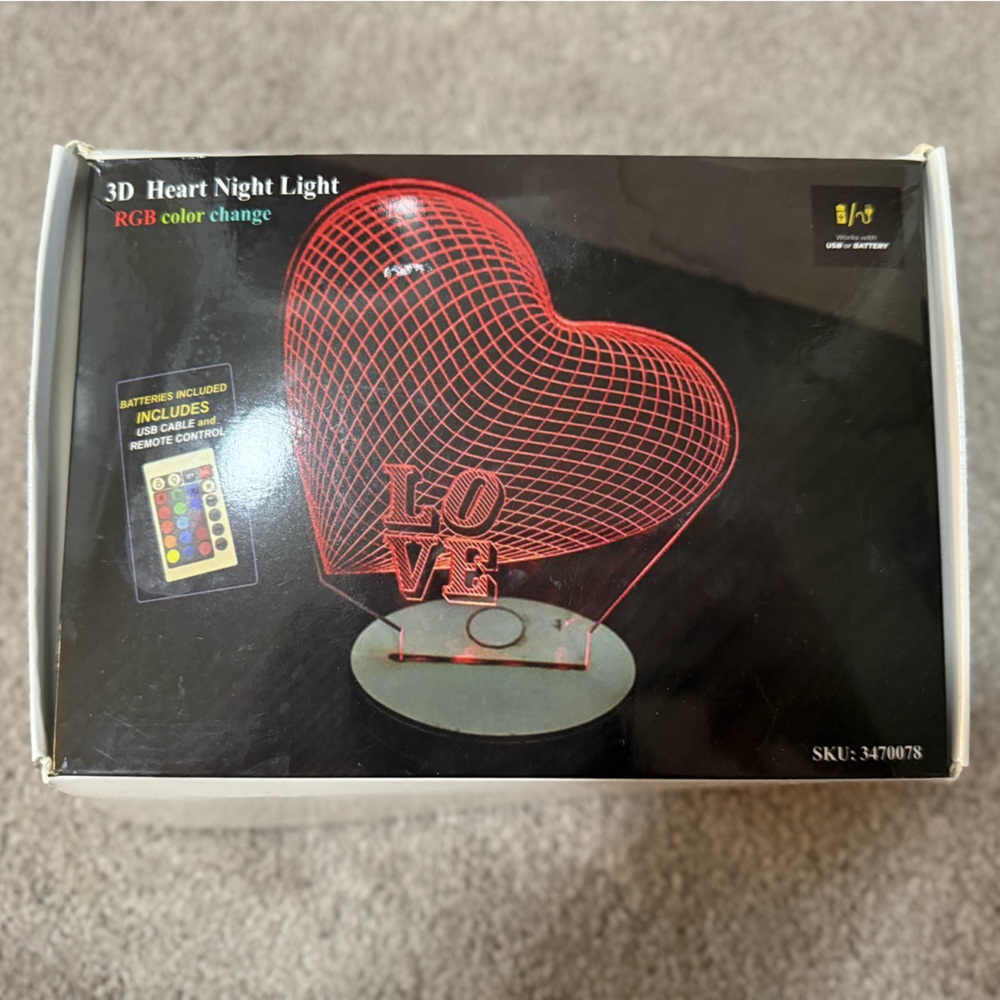 3D Heart Night Light with Remote